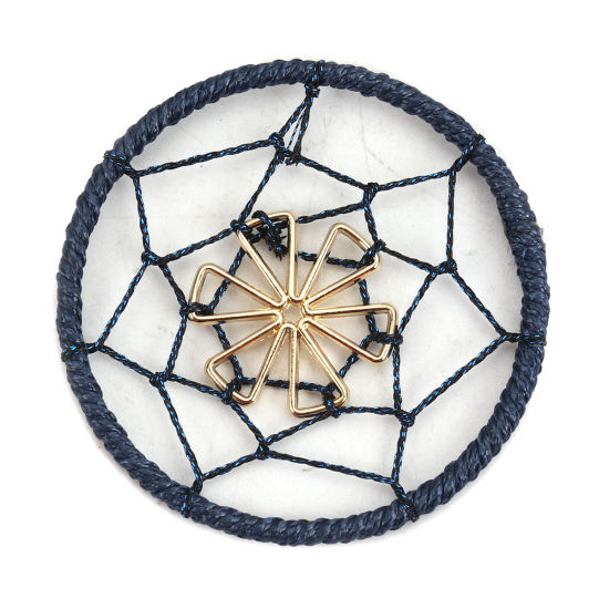 Picture of Zinc Based Alloy & Polyester Dream Catcher For DIY & Craft Deep Blue Gold Plated Round 41mm(1 5/8") Dia., 2 PCs