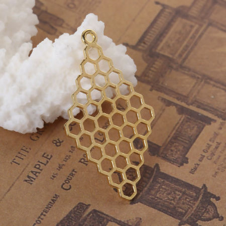 Lega di Zinco Ciondoli alveare Oro Placcato Rombo Filigrana 37mm x 21mm , 20 Pz