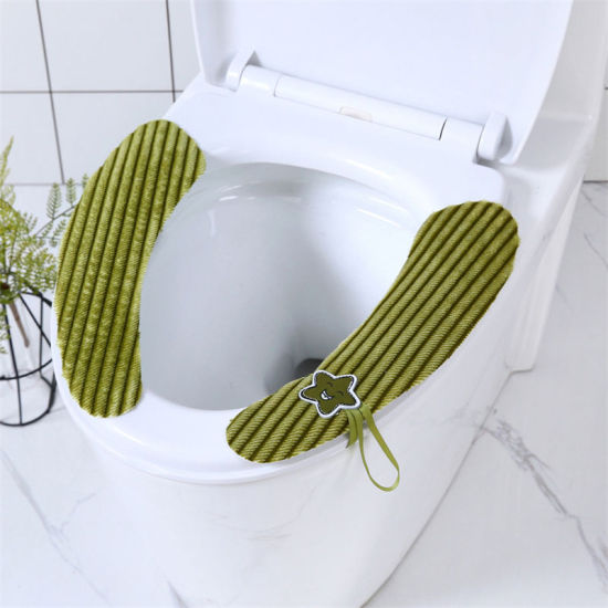 Picture of Velvet Toilet Seat Mat Green Pentagram Star 37cm x 8cm, 1 Pair