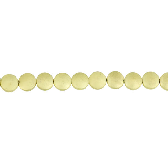 Bild von (Klasse B) Hämatit ( Natur ) Perlen Flachrund Golden Matt ca. 8mm D., Loch:ca. 1mm, 40.5cm - 40cm lang, 1 Strang (ca. 50 Stück/Strang)