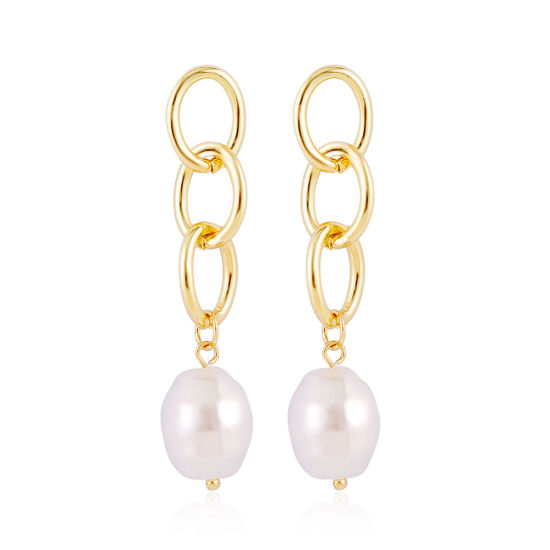 Picture of Link Chain Earrings Baroque Imitation Pearl