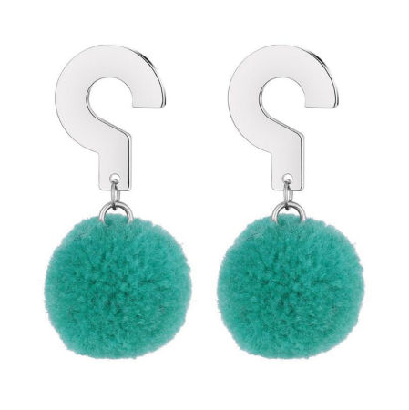 テリレン イヤリング 緑 ポンポンボール クエスチョンマーク 42mm x 20mm、 1 ペア
