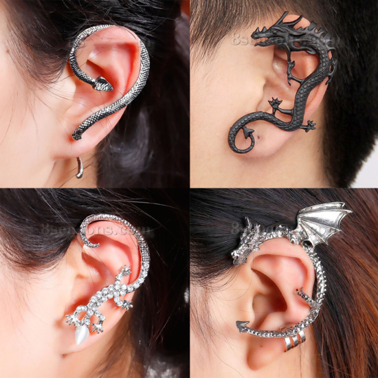 Picture of Ear Cuff Wrap Earrings Clip On Stud Set For Left Ear Snake W/ Stoppers