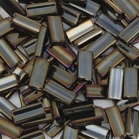 (Japón Importación) Vidrio Cuentas Rectángulo gris Oscuro Metálico Aprox 9mm x 4mm, Agujero: Aprox 0.6mm, 10 Gramos (Aprox 6 PCs/Gramo)