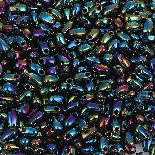Image de (Japon Importation) Perles de Rocailles Gouttes d'Eau en Verre Bleu Violet Métallique Couleur AB Env. 5.5mm x 3mm, Trou: env. 0.8mm, 10 Grammes (Env. 14 Pcs/Gramme)