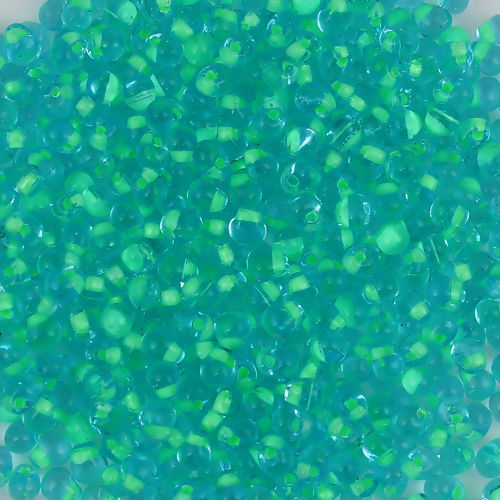 Picture of (Japan Import) Glass Drop Fringe Seed Beads Blue Yellow-green Lined About 4mm x 3.4mm, Hole: Approx 0.7mm, 10 Grams (Approx 20 PCs/Gram)