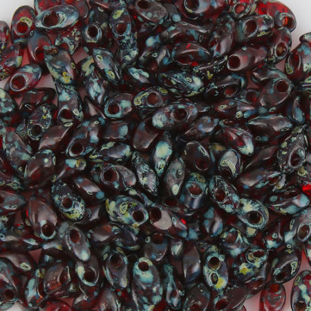 (Japan Import) Glass Picasso Coated Long Magatama Seed Beads Wine Red Smoked About 8mm x 4mm - 7mm x 4mm, Hole: Approx 1.3mm, 10 Grams (Approx 8 PCs/Gram)