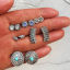 Immagine di Turchese Orecchini Set Argento Antico Verde Blu Fiore Foglia 1 Serie ( 6 Paio/Serie)