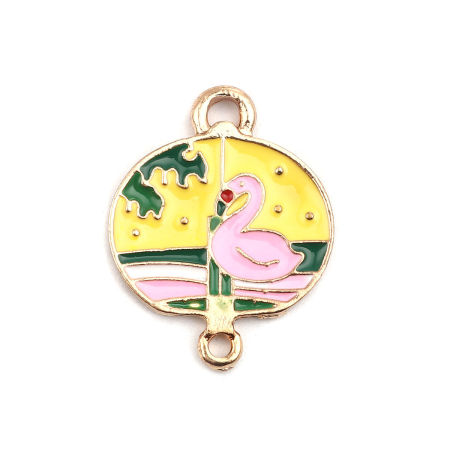 Zamak Conectores Óvalo Chapado en Oro Multicolor Cisne Esmalte 25mm x 19mm, 5 Unidades