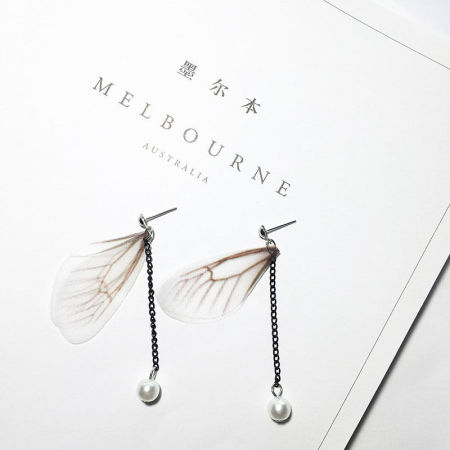 Earrings Gray Wing Imitation Pearl 1 Pair