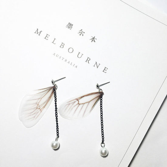 Picture of Earrings Gray Wing Imitation Pearl 1 Pair