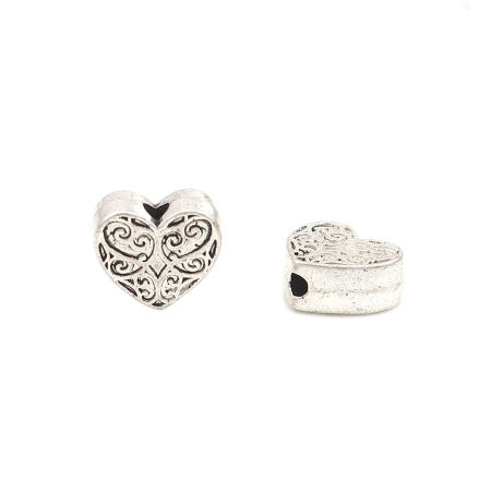 Zinc Based Alloy Spacer Beads Heart Carved Pattern