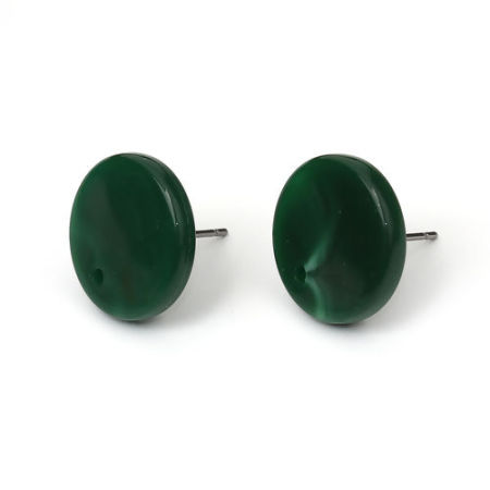 Акриловые Серьги ШпилькиДеталь Круглые Темно-зеленый Гидрографические чернилРисунок 16мм, Размер столбца / провода: (21 калибров), 10 ШТ