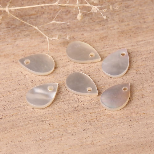 Picture of Natural Shell Loose Beads Drop White AB Color About 9mm x 6mm, Hole:Approx 0.7mm, 10 PCs