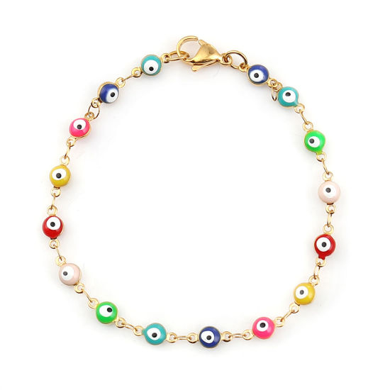 Picture of Stainless Steel Bracelets Multicolor Evil Eye Enamel