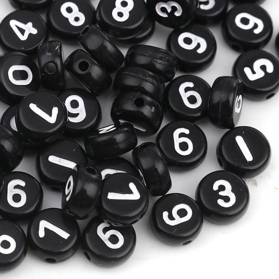 Picture of Acrylic Beads Flat Round Number Pattern