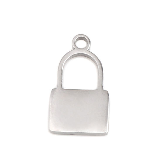 Picture of 304 Stainless Steel Blank Stamping Tags Charms Lock 16mm x 9mm