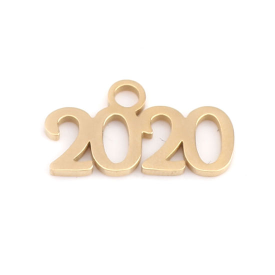 Bild von 304 Edelstahl Jahr Charms Nummer Vergoldet Message " 2020 " 20mm x 11mm, 1 Stück