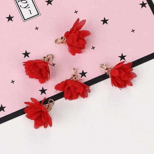 Immagine di Garza Charms Nappine Camelia Oro Placcato Rosso Circa 20mm x 20mm, 20 Pz