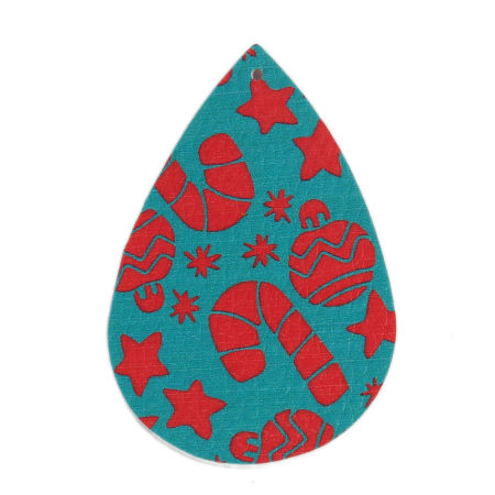 PU Leather Pendants Drop Red & Green Christmas Candy Cane 58mm x 38mm, 10 PCs