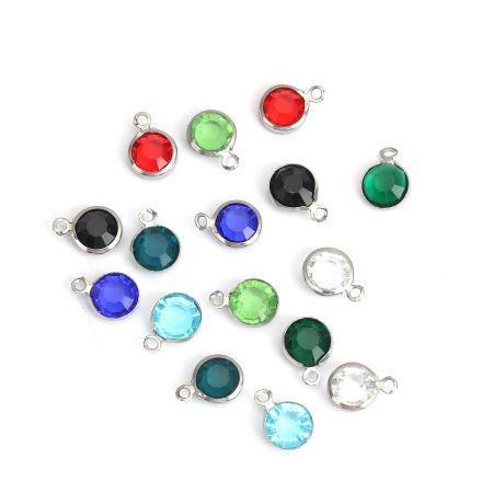 Bild von 304 Edelstahl & Glas Charms Rund Silberfarbe Zufällig Mix Facettiert 12mm x 9mm, 10 Stück