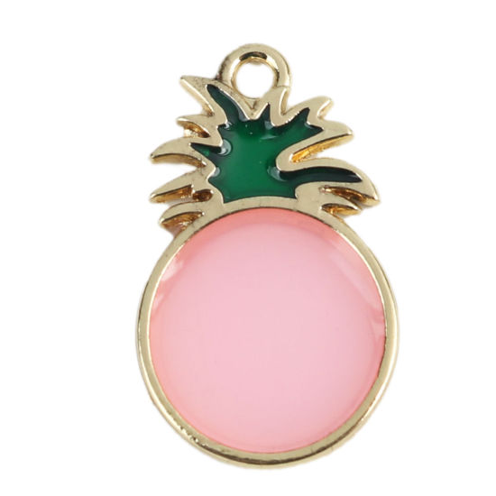 Immagine di Lega di Zinco Charms Ananas Oro Placcato Rosa Chiaro Smalto 25mm x 15mm , 10 Pz