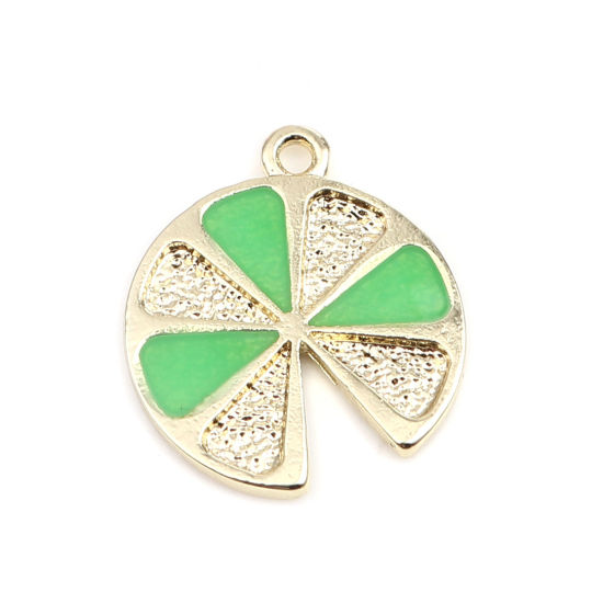 Immagine di Lega di Zinco Charms Limone Oro Placcato Verde Smalto 21mm x 18mm , 5 Pz