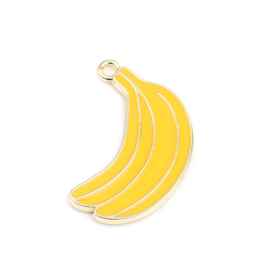 Immagine di Lega di Zinco Charms Banana Oro Placcato Giallo Smalto 28mm x 17mm , 5 Pz