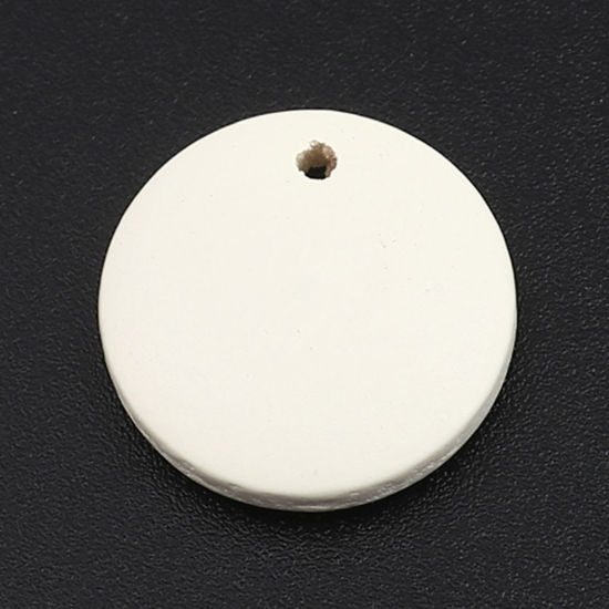 Picture of Natural Wood Charms Round Creamy-White 15mm Dia, 50 PCs