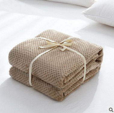 Lattice Solid Color Coral Fleece Warm Soft Blanket