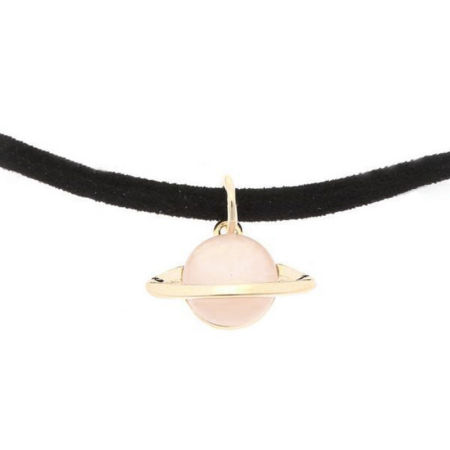 Picture of Velvet & Acrylic Choker Necklace Gold Plated Light Pink Planet Cat's Eye Imitation 34cm(13 3/8") long, 1 Piece