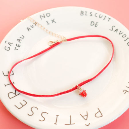 Choker Necklace Red Strawberry Fruit 30cm(11 6/8") long, 1 Piece