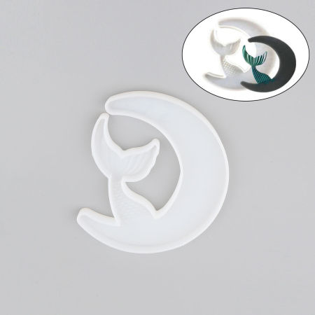 Silicona Molde Cola de pescado Blanco Luna 12.9cm x 11cm, 1 Unidad