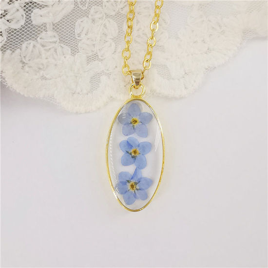 Bild von Handgemachte Harz Schmuck Echte Blume Halskette Bunt 45cm lang, 1 Strang
