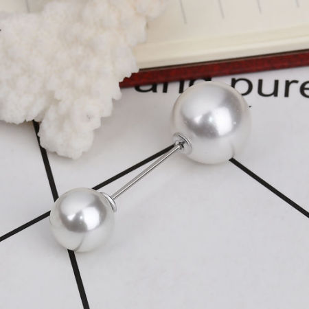 Основы для Брошей, Круглые, Белый Имитация жемчуга 45мм x 15мм, 10 ШТ