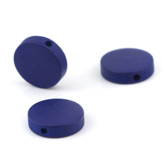 Image de Perles en Bois Naturel Plat-Rond Bleu Foncé 15mm Dia, Trou: env. 2.2mm, 100 Pcs