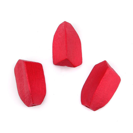 Image de Perles en Bois Naturel Irrégulier Rouge A Facettes 32mm x 20mm, Trou: env. 2.9mm, 5 Pcs