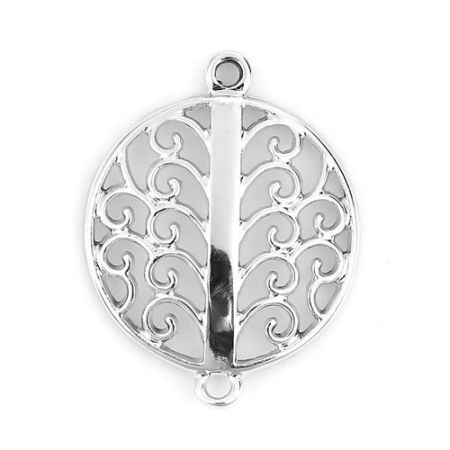 Zamak Conectores Ronda Tono de Plata Tallado 30mm x 23mm, 10 Unidades