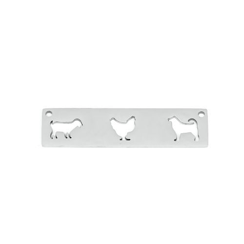 Picture of 201 Stainless Steel Pet Silhouette  Connectors Rectangle Silver Tone Animal 38mm(1 4/8") x 10mm( 3/8"), 2 PCs