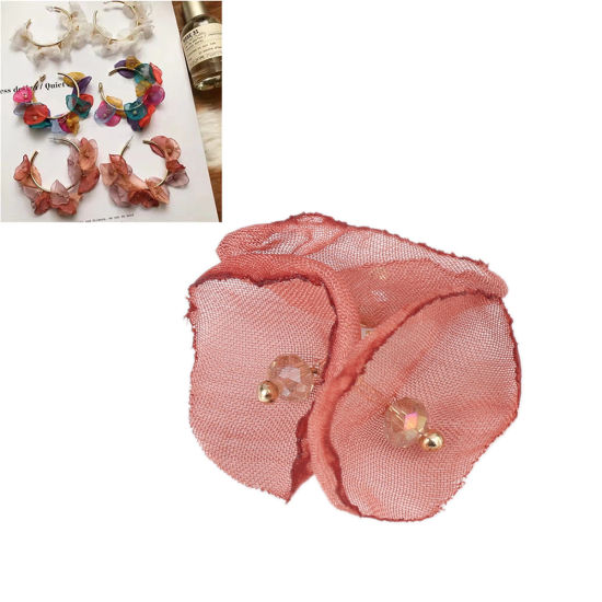 Image de Pendentifs en Gaze Fleur Rouge Orangé 3cm x 2.3cm, 10 Pcs