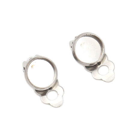 Stainless Steel Non Piercing Clip-on Earrings Round Cabochon Settings 