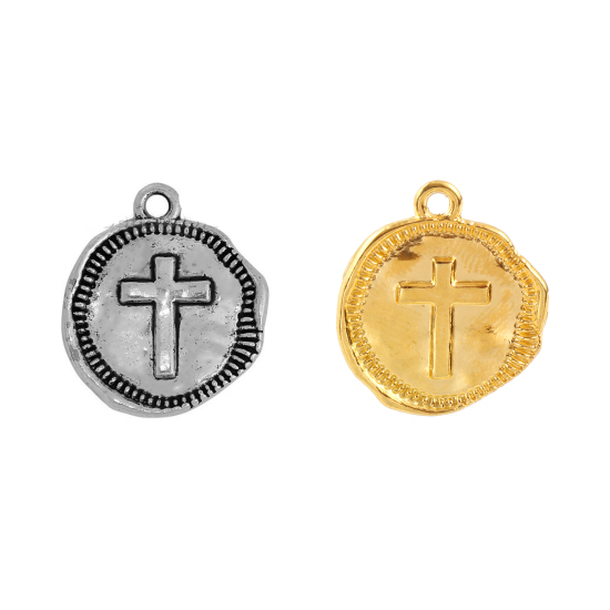 Immagine di Lega di Zinco Charms Irregolare Argento Antico Croce 22mm x 19mm , 20 Pz