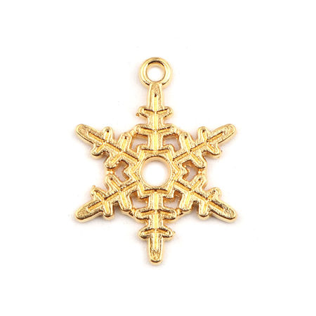 Zinklegierung Weihnachten Charms Weihnachten Schneeflocke Vergoldet 24mm x 18mm, 50 Stück