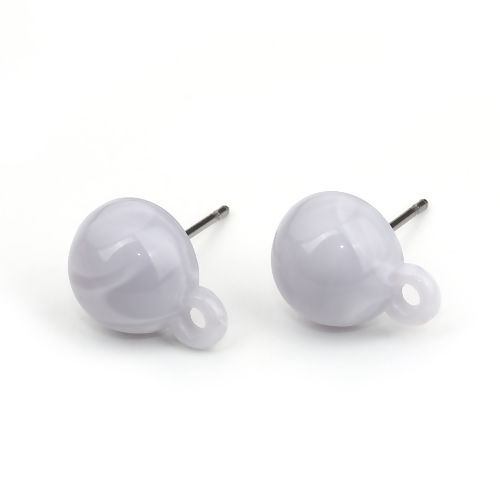 Immagine di Resina Orecchini a Perno Tappi di Orecchini Tondo Grigio W/ Loop 13mm x 10mm, Diametro Filo: (21 misura), 10 Pz