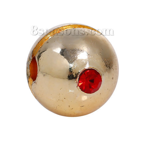 Imagen de Acero Inoxidable Cuentas Bola Chapado en Oro Rojo Rhinestone Aprox 10mm Dia, Agujero: Aprox 2.4mm, 1 Unidad
