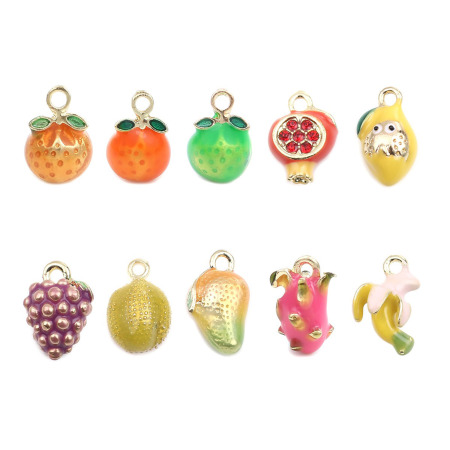 Zinc Based Alloy Insect Charms Mango Fruit Ladybird Enamel