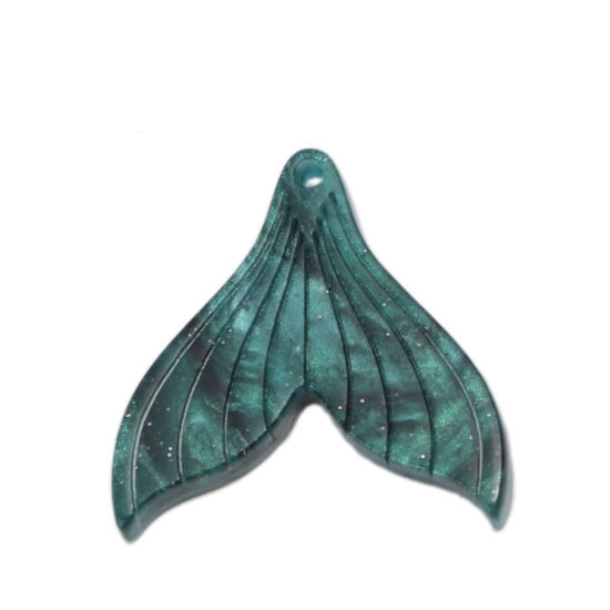 Immagine di Resina Charms Fishtail Verde Blu Intagliato 20mm x 19mm, 20 Pz