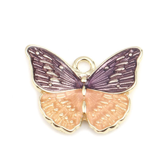 Immagine di Lega di Zinco Insetto Charms Farfalla Oro Placcato Viola & Arancione Smalto 24mm x 19mm , 5 Pz