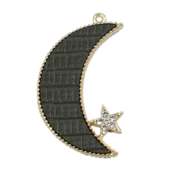 Imagen de Colgantes Galaxia Aleación del cinc+PU de Luna Media , Chapado en Oro y Cocodrilo Impresión Transparente Rhinestone 3.9cm x 2.3cm, 5 Unidades