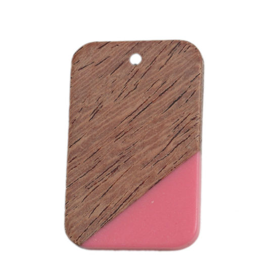 Immagine di Charm Resina Effetto Legno Ciondoli Rettangolo Rosso Prugna 3.3cm x 2.1cm, 2 Pz